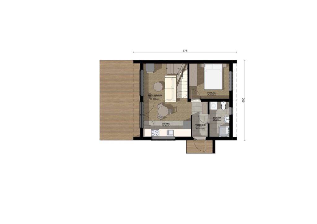 Rzut parteru stodoła 40m2 z antresolą