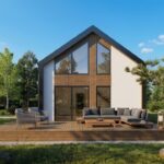 Modulhaus 70 m² im Stil eines modernen Scheunenhauses mit großen Verglasungen und Terrasse